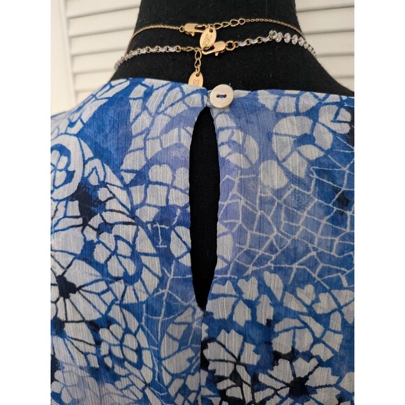 Fever Blouse Women 2X Blue Paisley Mosaic Chiffon Top Sleeveless Casual Coastal - Picture 8 of 12